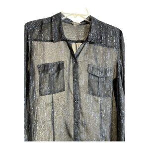 🌟3 for $25🌟 Eddie Bauer Women’s Sheer Dark Blue Button Down Shirt SZ L